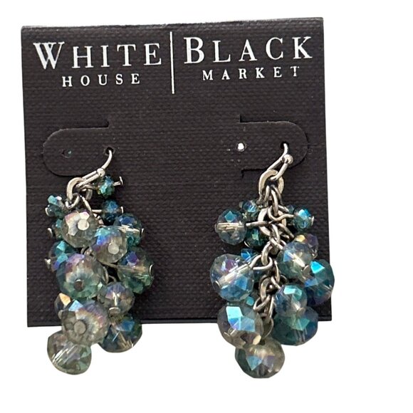 New York & Co Silver Bead Dangle Earrings  + WHBM Blue Crystal Cluster Earrings - Picture 2 of 6
